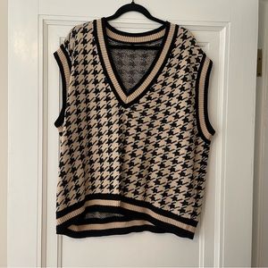 Shein Plus Houndstooth Pattern Striped Trim Sweater Vest - 3XL